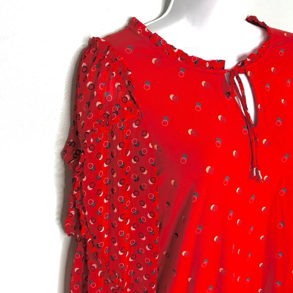 Anthro Maeve Jacquin Red Printed Peasant Blouse - XS - Picture 2 of 9